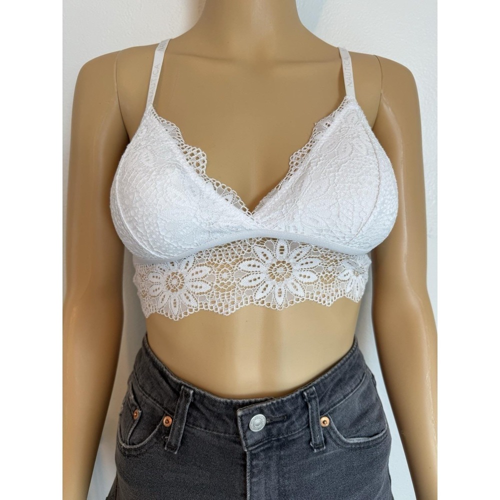 Nautica Lot Of 2 White & Navy Floral Lacey Strappy Back Womens Bralettes Size M